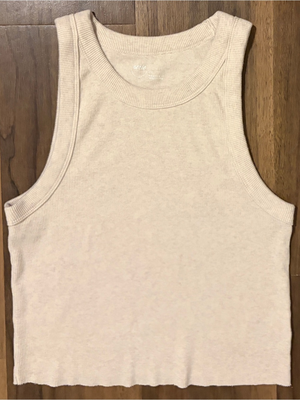 aerie Ribbed Crop Tank Top - Light Beige